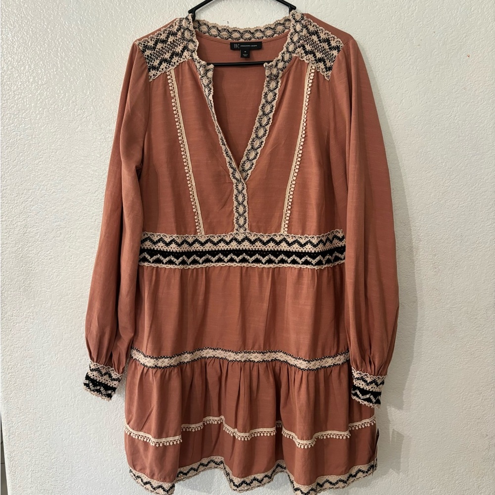 INC International Concepts Rust Pink Embroidered Mini Dress
